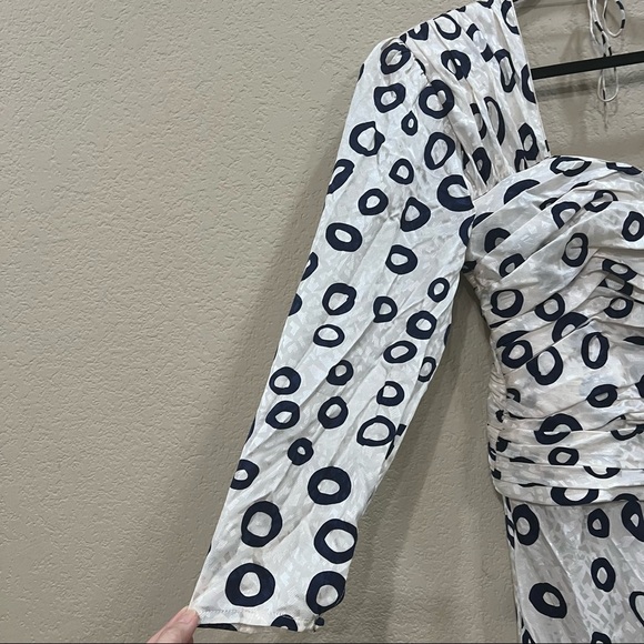 Rare Vintage 80's Flora Kung Dress Designer Silk Sz 12 Ruches Waist Pokadot Boho - Picture 4 of 10